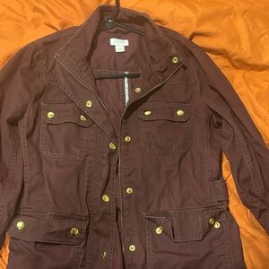 J. Crew Men's Dark Brown Military Jacket with Gold Buttons